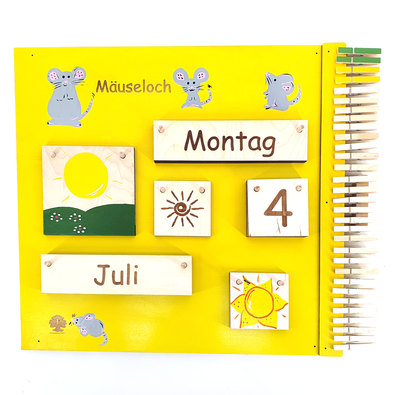 Holzspielzeug Pfeiffer Holz Kinder individuell personalisiert Kalender immerwaehrend Leuchtturm XXL gelb Maus II