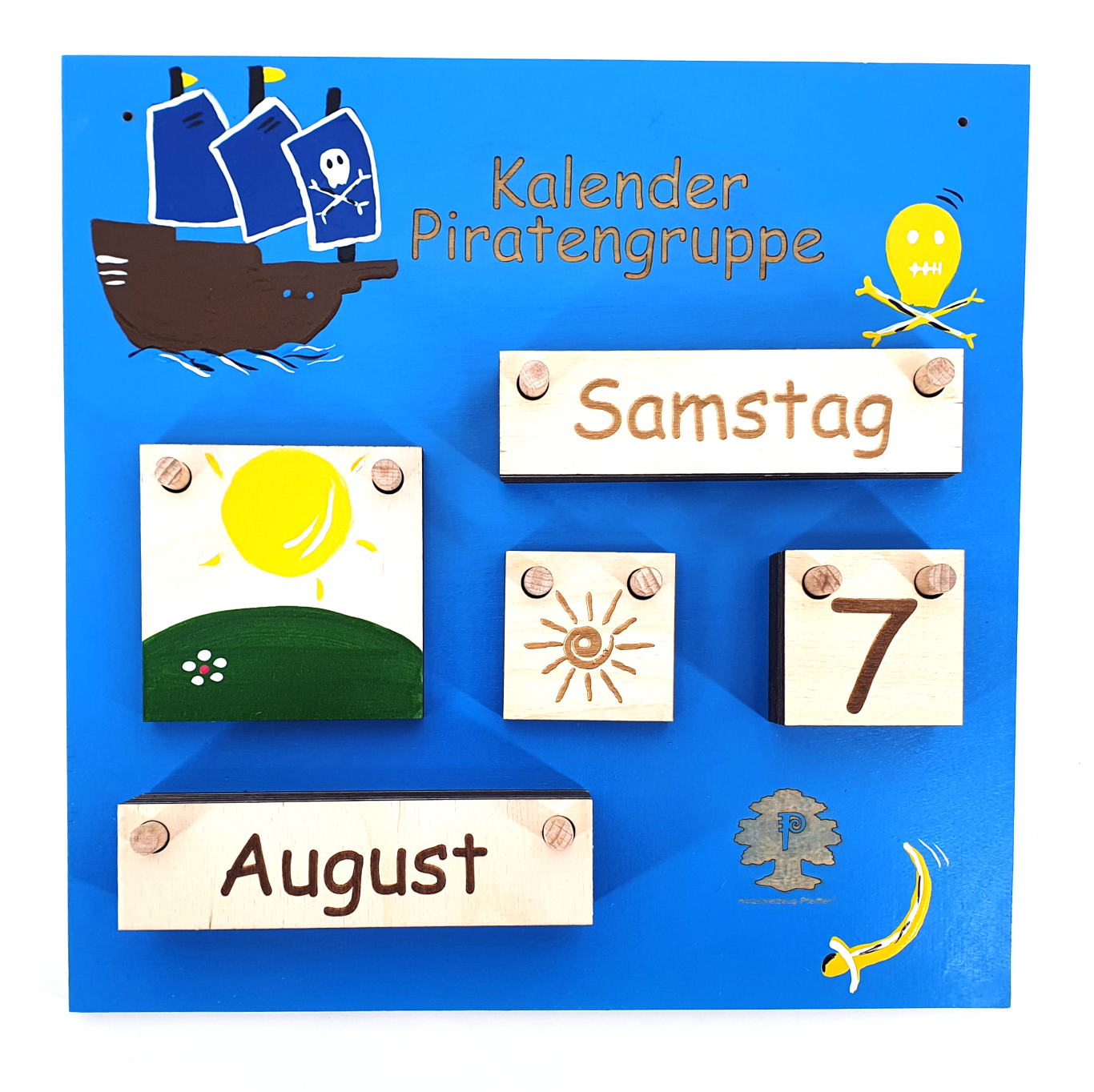 Holzspielzeug Pfeiffer Holz Kinder individuell personalisiert Kalender immerwaehrend Leuchtturm blau Pirat