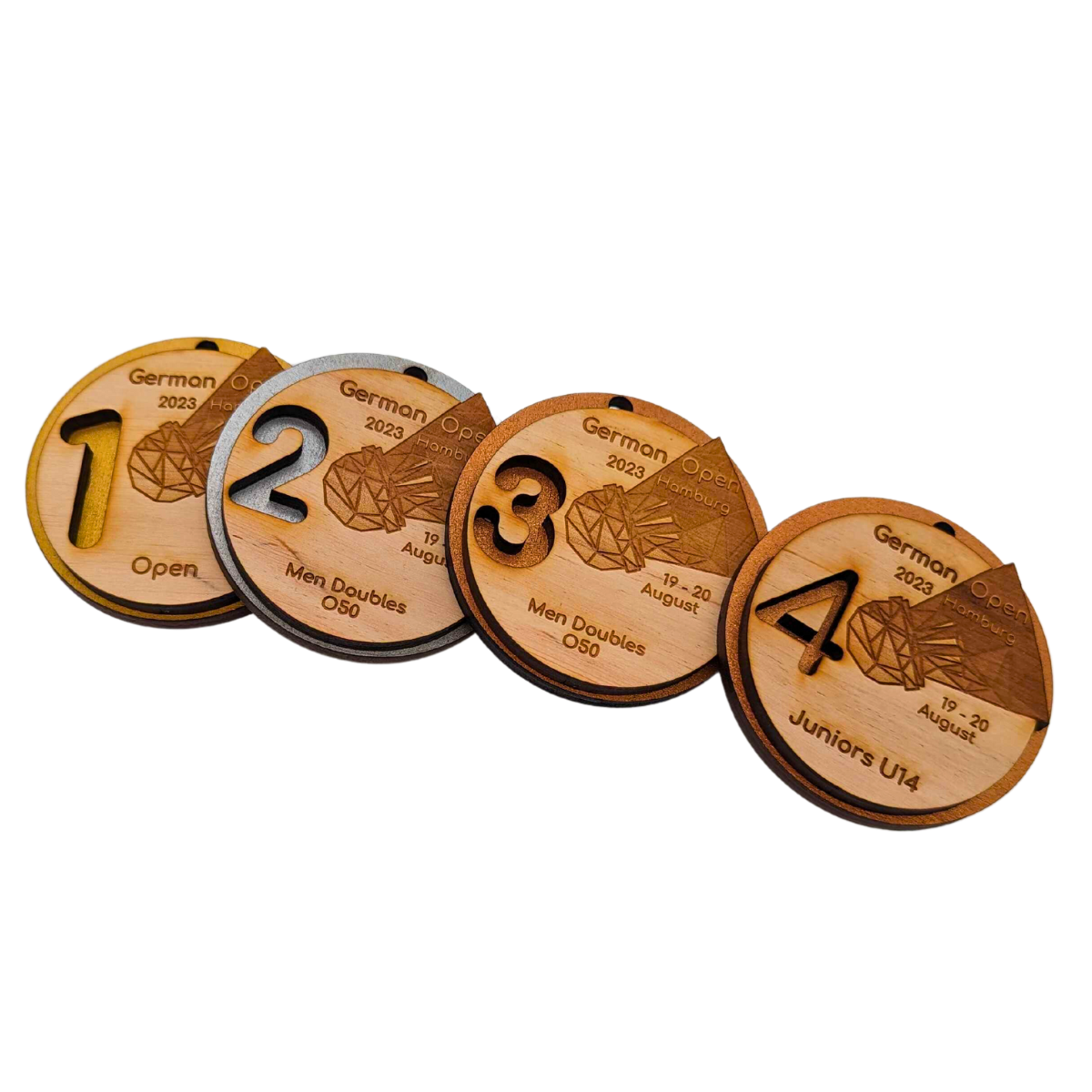 Holzspielzeug Pfeiffer Holz Kinder individuell personalisiert Lasergravur Medaille crossminton 1 4 3